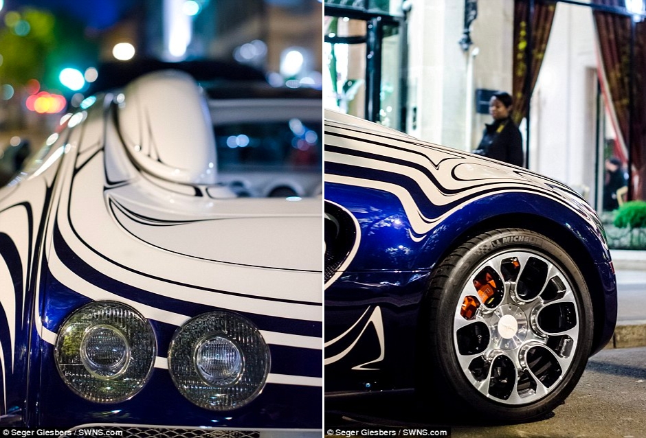 That's one cracking motor! Brave owner parks his unique Bugatti Veyron supercar made of porcelain in Paris street