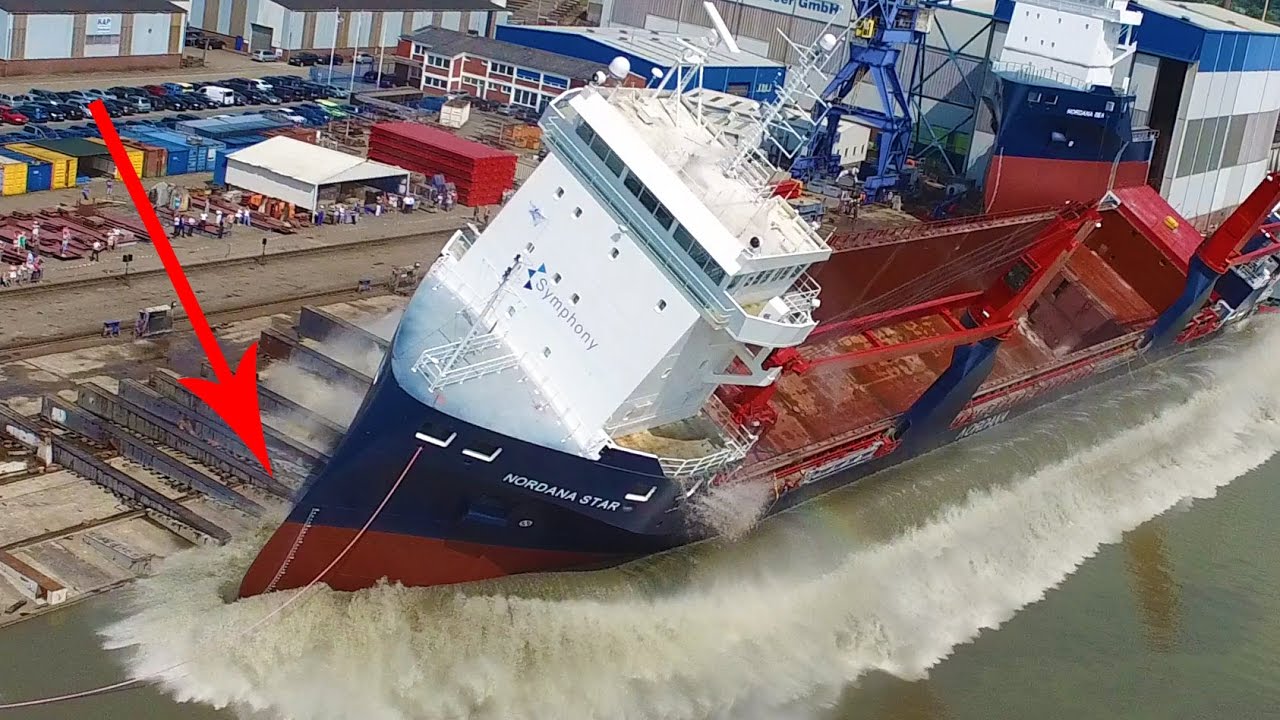 Unleashing the Giants: The Incredible Feat of Building and Launching the World's Largest Ships (Video).