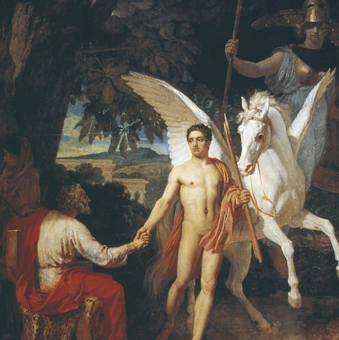 Yóbates , Bellerophon, Pegasus and Athena represented in a painting from 1829, work of Aleksandr Andréyevich Ivanov.