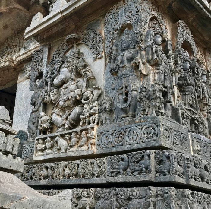 The Hoysaleswara Hindu temple is dedicated to Shiva.