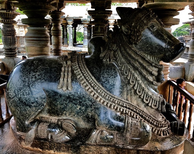 Hoysaleswara Temple - Nandi shrine in the north. 