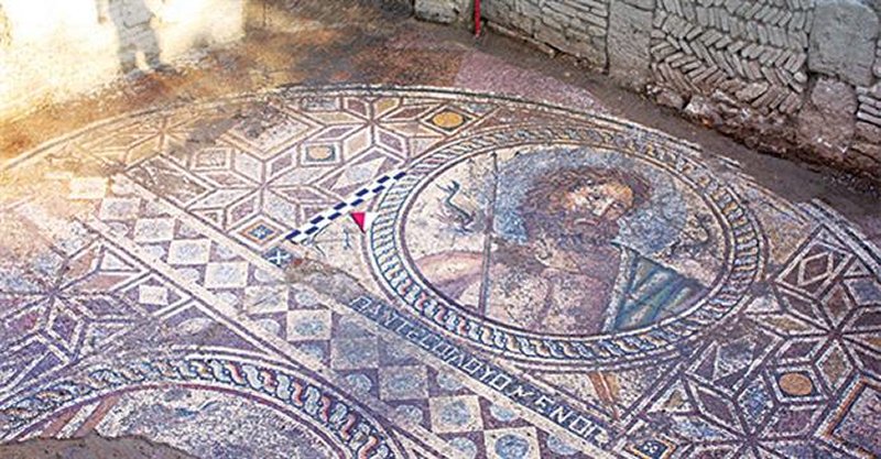 Mosaic depicting the Greek god Poseidon from the ancient Greek city of Aigai [Credit: AA]