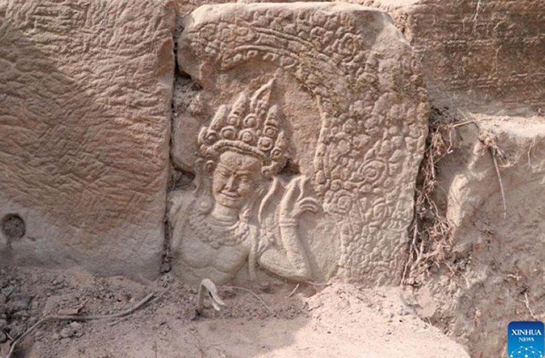 12th-century stone carvings found at Takav Gate, Angkor