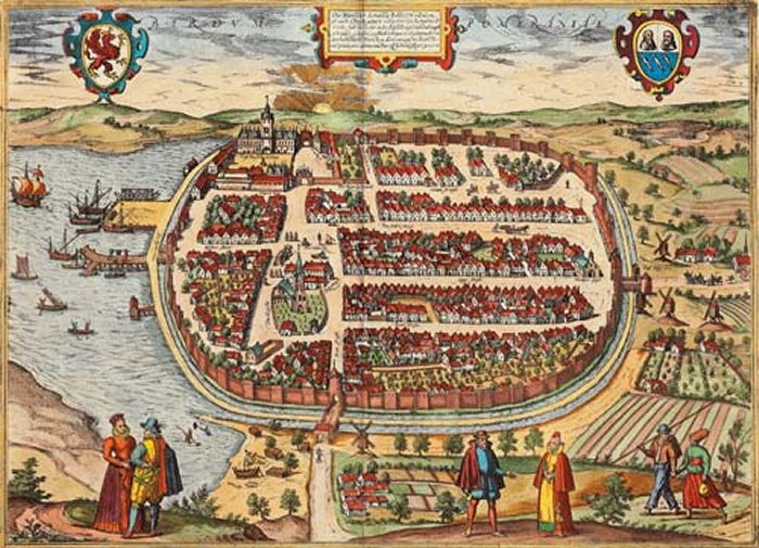 Coloured copperplate engraving from 1590 by Braun and Hogenberg (which is probably the oldest pictorial depiction of the town Barth. Image credit: Barth Stadt