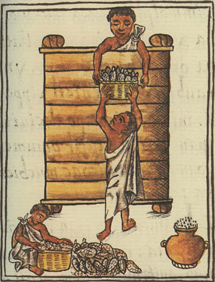 Storing maize. Illustration from the Florentine Codex, Late 16th century.