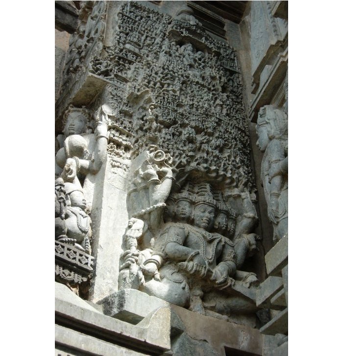 Relief depicting demon king Ravana balancing the world in Chennakesava Temple Belur. Credit: CC BY-SA 3.0 CC 