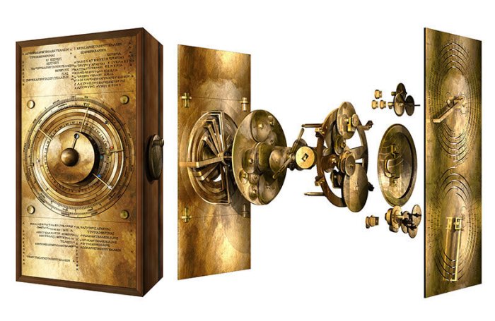 An exploded view of the Antikythera mechanism. Credit: Model by UCL Antikythera Research Team, Tony Freeth