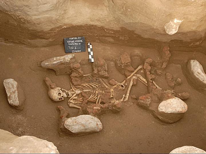 Skeleton of one of the two individuals who lived in the middle of the Bronze Age and whose complete genome was reconstructed and sequenced by the Lausanne team. It comes from the archaeological site of Elati-Logkas, in northern Greece. Image credit: Ephorate of Antiquities of Kozani, Hellenic Ministry of Culture, Greece. Courtesy of Dr Georgia Karamitrou-Mentessidi.