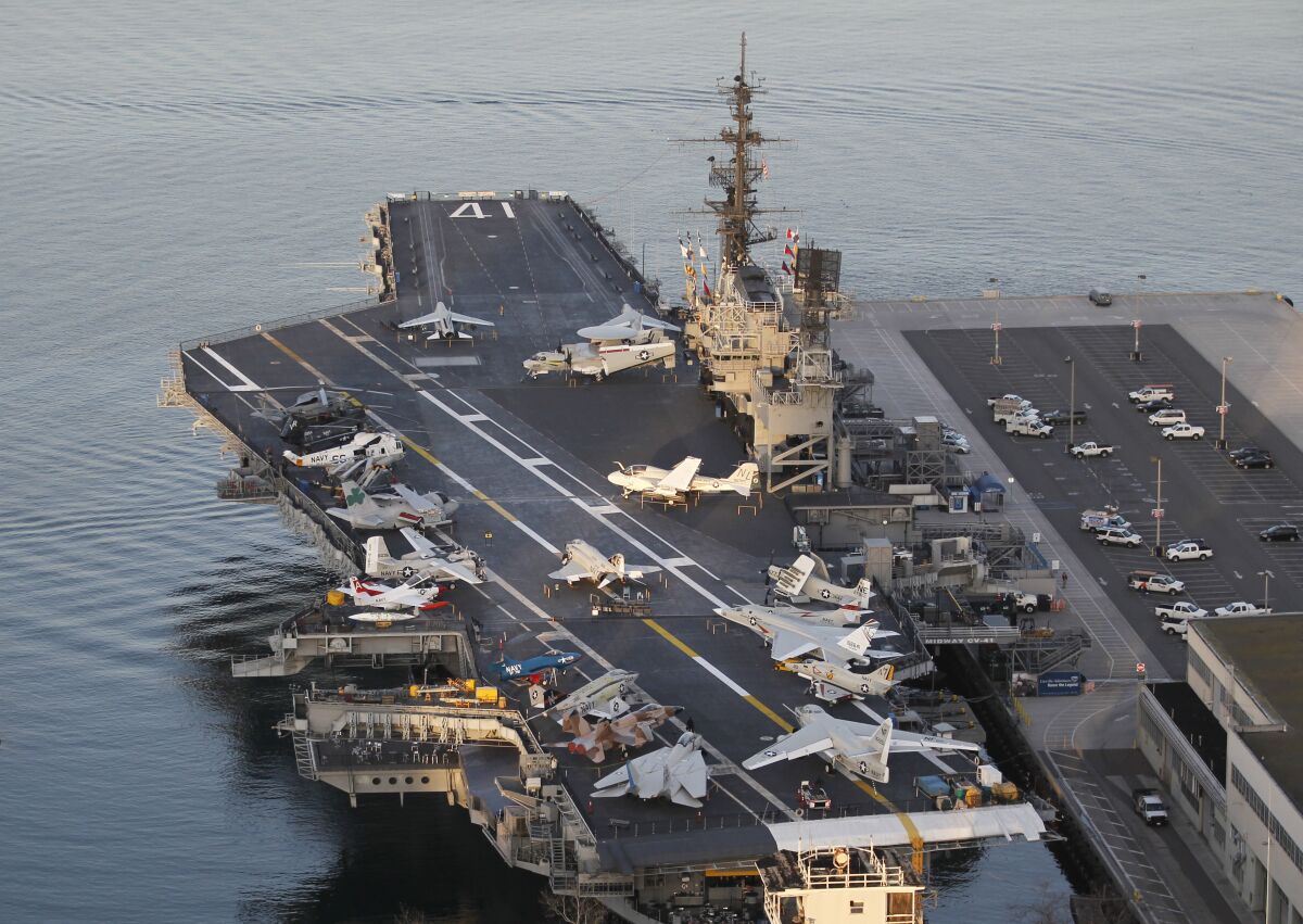 Aerial view of the USS Midway Museum.