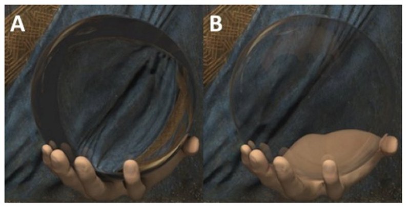 Rendering of a solid orb. (B) Rendering of a hollow orb. Credit: Laing et al., arXiv.org, 2019