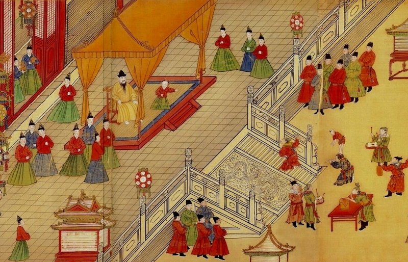 Ming Emperor Xianzong (reigned 1464 – 1487) presiding over the Chinese Lantern Festival. Credit: Public domain.