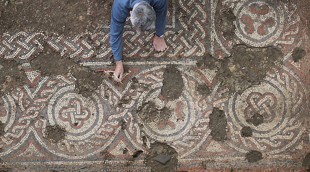 The fifth century Roman mosaic discovered near Cirencester, which was the second-largest Romano-British town in England