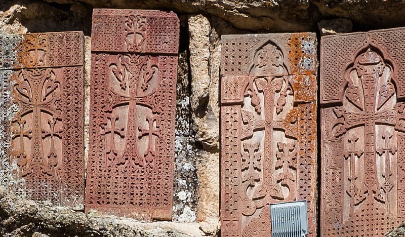 Geghard Monastery_Khachkars inset in rock outcropping