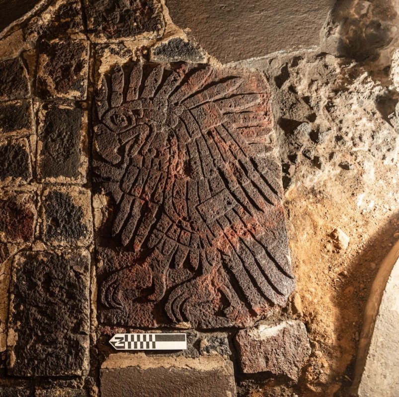 Huge Golden Eagle relief made by the Aztecs discovered at Tenochтιтlan.