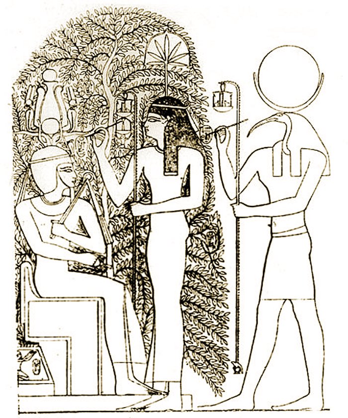 Thoth and Sesat write the name of the king of Heliopolis holy tree leaves Ramesseum found at reliefs.