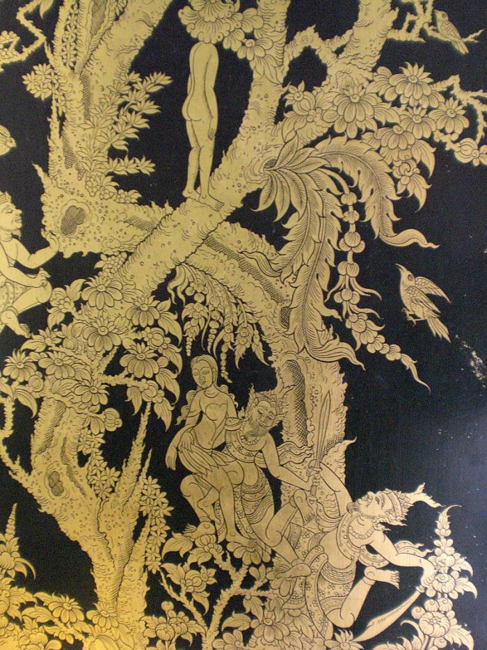 Thai lacquerwork painting of the Nariphon tree at Phra Pathom Chedi