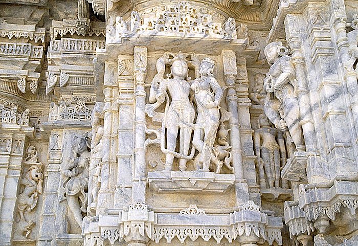 A statue of Indra on the walls of the Mirpur Jain Temple 