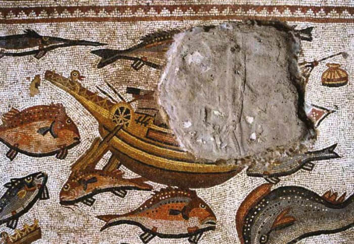 Stunning Ancient Lod Mosaic With Message Of Approaching Danger To The Ship At Sea