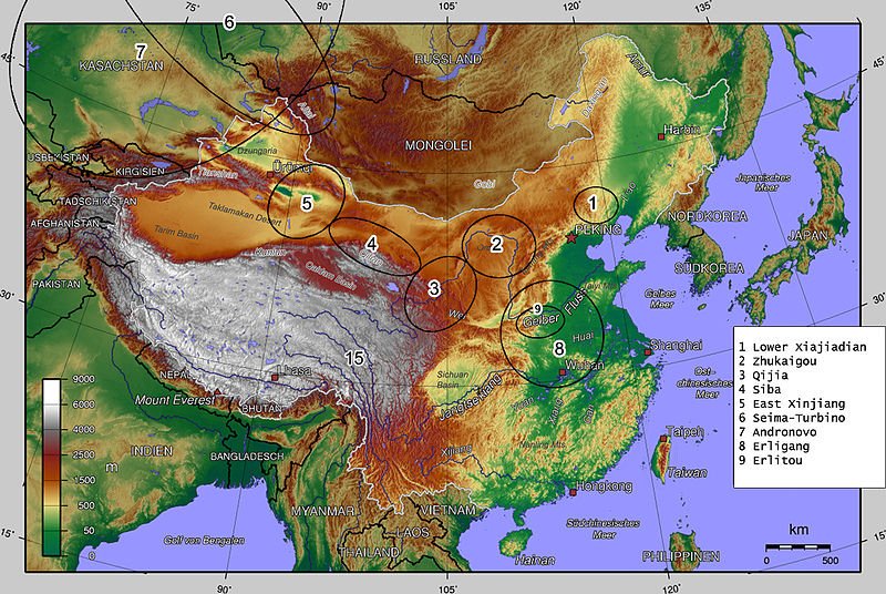 Map of the Neolithic to Bronze Age in North China and Eurasian steppe. Map built with the help of Li Liu and Xingcan Chen : The Archaeology of China : From the Late Paleolithic to the Early Bronze Age, Cambridge University Press