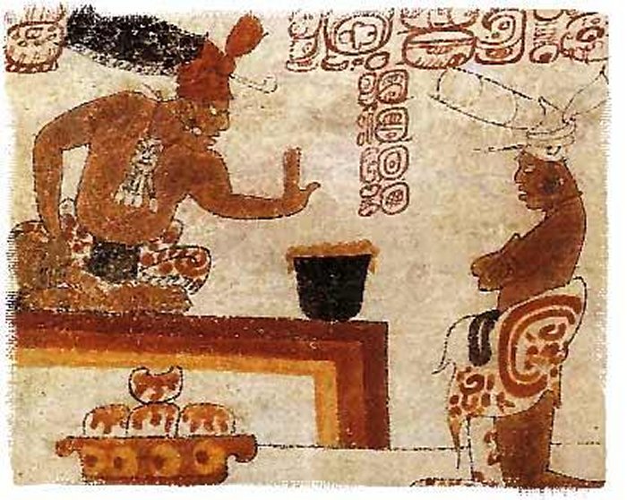 Image from a Maya ceramic depicting a container of frothed chocolate.