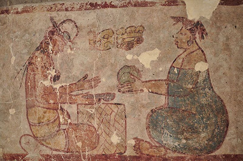 The first documented record of salt as an ancient Maya commodity at a marketplace is depicted in a mural painted more than 2,500 years ago at Calakmul, a UNESCO World Heritage site in the Yucatan Peninsula in Mexico. Credit: Rogelio Valencia, Proyecto Arqueológico Calakmul