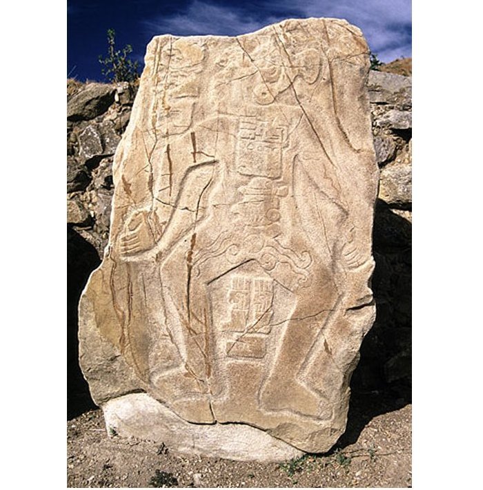 Enigmatic stone carving at Monte Alban.