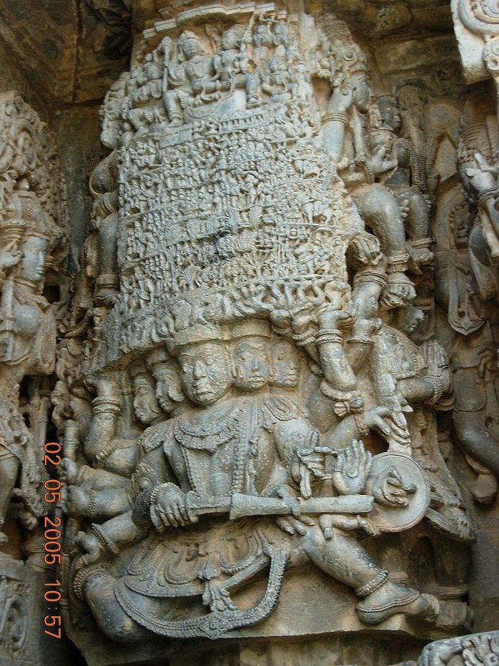 Ravana is carrying Mount Kailash - Hoysaleswara temple, Halebid. 