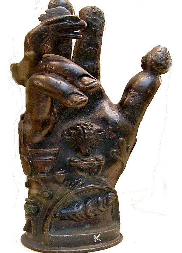 Bronze hand used in the worship of god Sabazios. British Museum.