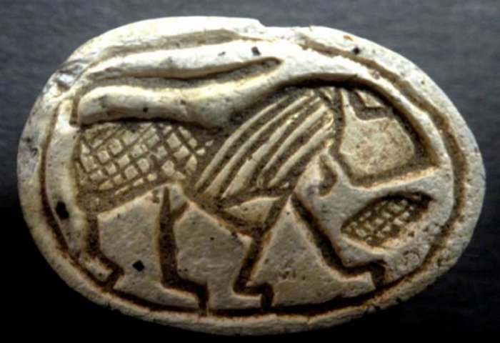 A Scarab Seal At Tel Gerisa, Depicts Walking Lion - Symbol Of Strength, Power And Authority 