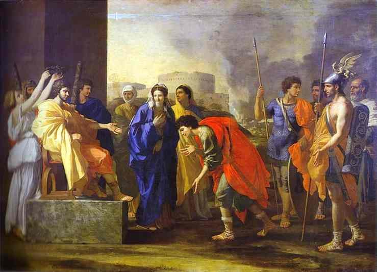 Nicolas Poussin's painting of the Continence of Scipio, depicting his return of a captured young woman to her fiancé, having refused to accept her from his troops as a prize of war.