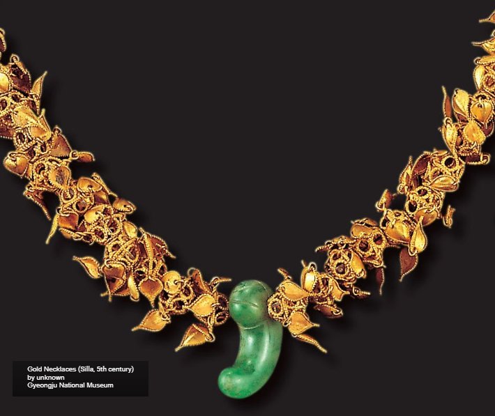 Gold necklaces found in large mounds are believed to have belonged to members of the royal family. 