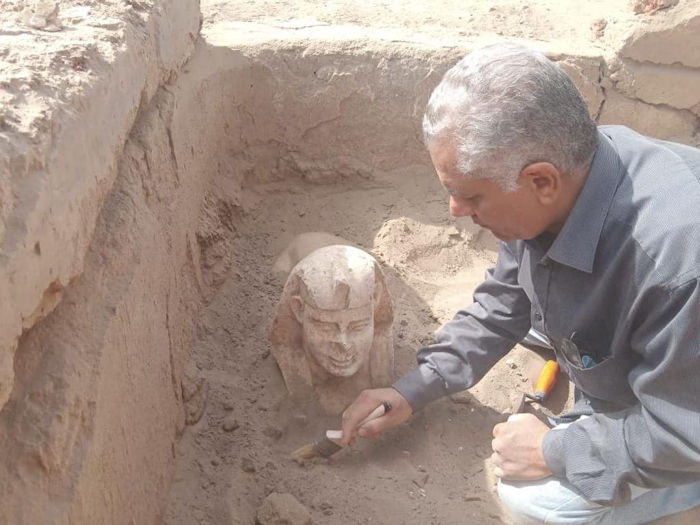 Sphinx Statue With A Smiley Face And Two Dimples Unearthed In Qena Egypt