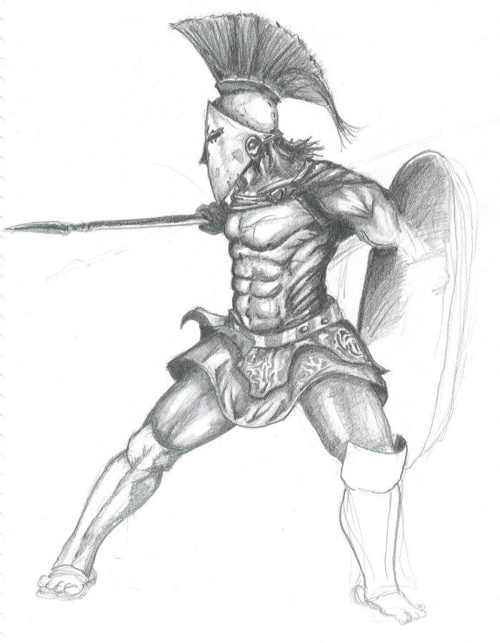 An image drawn in pencil of a Spartan Warrior. Image credit: SAWg3rd - CC0 1.0