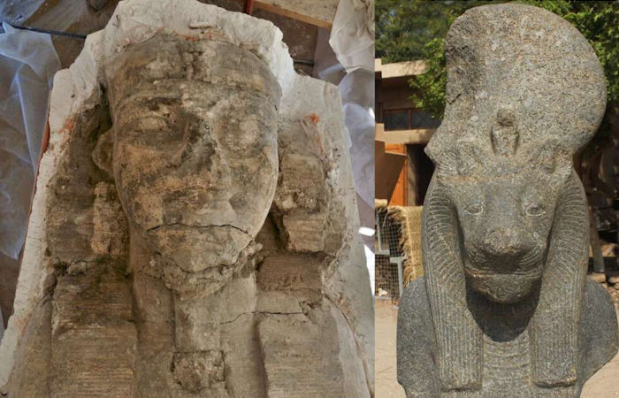 Two Giant Limestone Sphinxes Of Pharaoh AmenH๏τep III And A Statue Of Goddess Sekhmet Discovered In Luxor