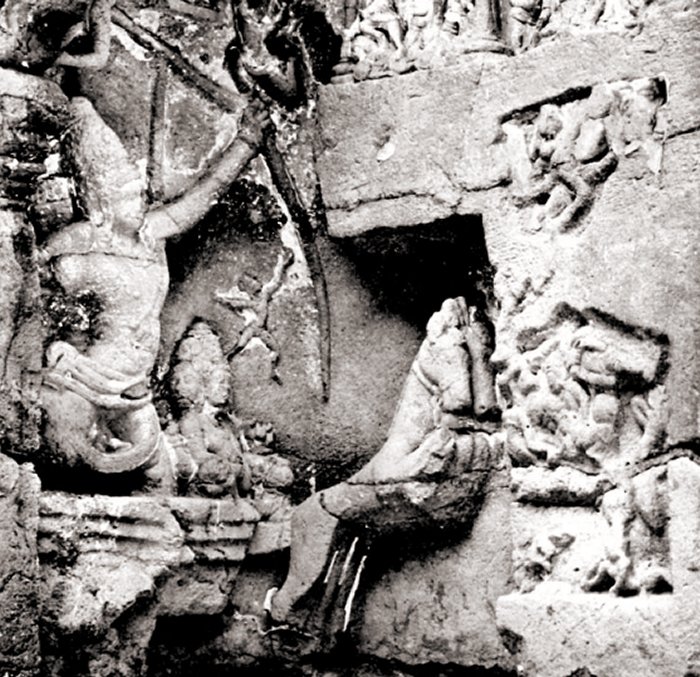 Surya In his chariot, from the Kailasa Temple, in Ellora, ( published on the book Indian Myth and Legend, by Donald Alexander Mackenzie) 