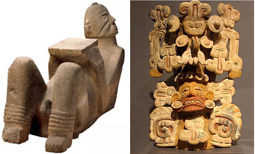 Left: Tarascan figure. Right: An incense burner from the Tarascan culture, showing a deity with a 