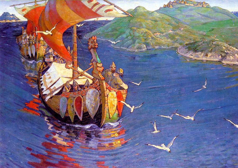 Guests from Overseas (1901) by Nicholas Roerich, depicting a Varangian raid