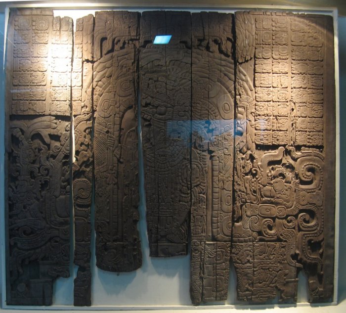 The elaborately carved wooden Lintel 3 from Temple IV. It celebrates a military victory by Yik'in Chan K'awiil in 743. Image credit: Jose Fernando - CC BY-SA 2.0