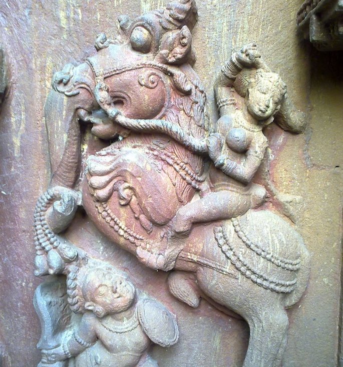 Yali and rider, Mukteshvara Temple, Bhubaneshwar, Odisha state, India